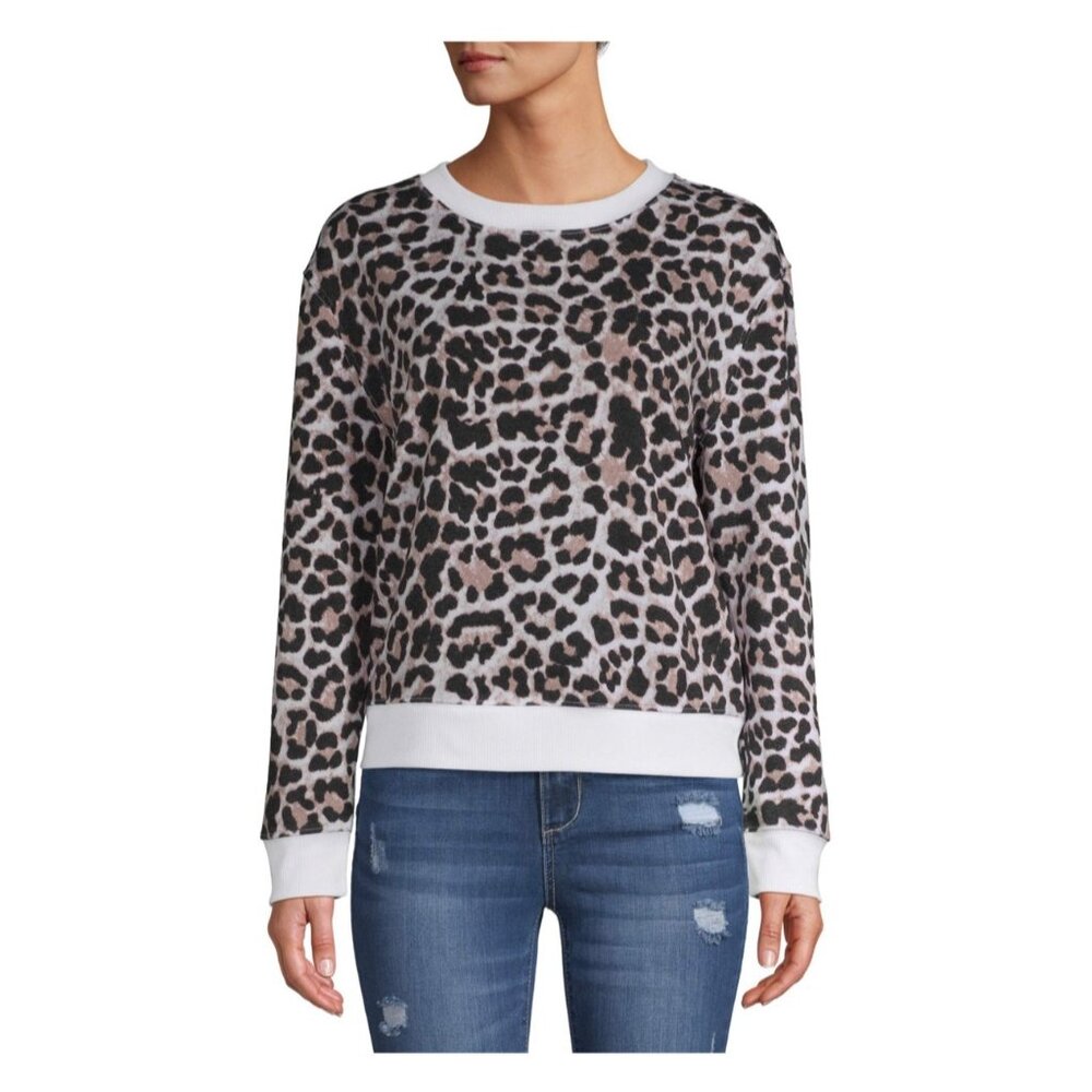No Boundaries Juniors Crewneck Fleece Sweatshirt Leopard Print Medium NEW Casual